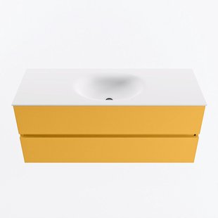 MONDIAZ VICA 120cm badmeubel onderkast Ocher 2 lades. Wastafel MOON midden 1 kraangat, kleur Talc.