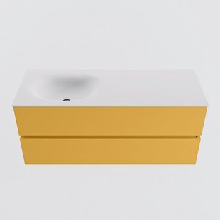 MONDIAZ VICA 120cm badmeubel onderkast Ocher 2 lades. Wastafel MOON links 1 kraangat, kleur Talc.