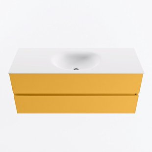 MONDIAZ VICA 120cm badmeubel onderkast Ocher 2 lades. Wastafel MOON midden zonder kraangat, kleur Talc.