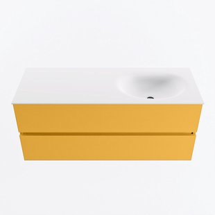 MONDIAZ VICA 120cm badmeubel onderkast Ocher 2 lades. Wastafel MOON rechts zonder kraangat, kleur Talc.