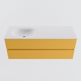 MONDIAZ VICA 130cm badmeubel onderkast Ocher 2 lades. Wastafel MOON links zonder kraangat, kleur Talc.