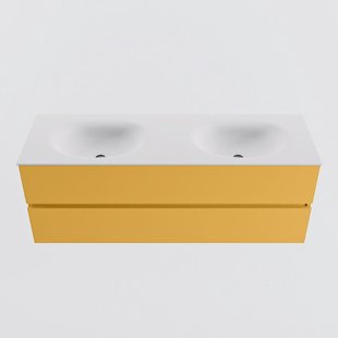 MONDIAZ VICA 140cm badmeubel onderkast Ocher 2 lades. Wastafel MOON dubbel 2 kraangaten, kleur Talc.