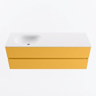 MONDIAZ VICA 140cm badmeubel onderkast Ocher 2 lades. Wastafel MOON links zonder kraangat, kleur Talc.