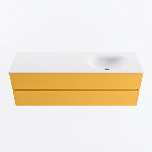 MONDIAZ VICA 150cm badmeubel onderkast Ocher 2 lades. Wastafel MOON rechts 1 kraangat, kleur Talc.