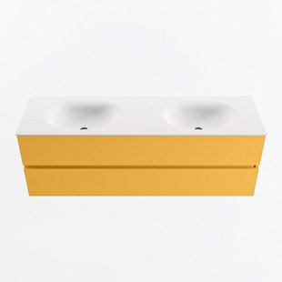 MONDIAZ VICA 150cm badmeubel onderkast Ocher 2 lades. Wastafel MOON dubbel 2 kraangaten, kleur Talc.