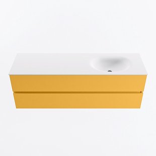 MONDIAZ VICA 150cm badmeubel onderkast Ocher 2 lades. Wastafel MOON rechts zonder kraangat, kleur Talc.