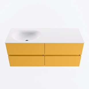 MONDIAZ VICA 120cm badmeubel onderkast Ocher 4 lades. Wastafel MOON links 1 kraangat, kleur Talc.