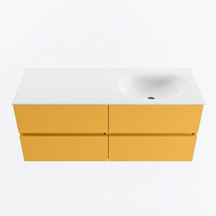 MONDIAZ VICA 120cm badmeubel onderkast Ocher 4 lades. Wastafel MOON rechts 1 kraangat, kleur Talc.