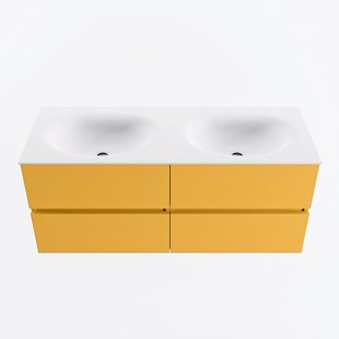 MONDIAZ VICA 120cm badmeubel onderkast Ocher 4 lades. Wastafel MOON dubbel 2 kraangaten, kleur Talc.