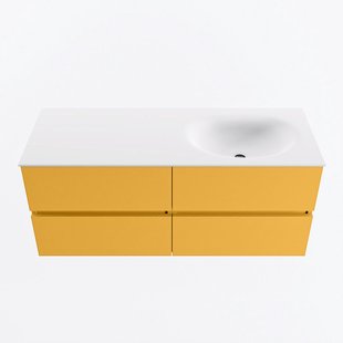 MONDIAZ VICA 120cm badmeubel onderkast Ocher 4 lades. Wastafel MOON rechts zonder kraangat, kleur Talc.