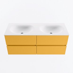 MONDIAZ VICA 120cm badmeubel onderkast Ocher 4 lades. Wastafel MOON dubbel zonder kraangat, kleur Talc.