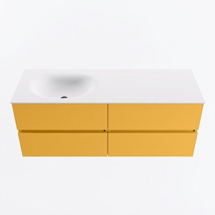 MONDIAZ VICA 130cm badmeubel onderkast Ocher 4 lades. Wastafel MOON links 1 kraangat, kleur Talc.