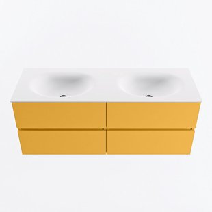 MONDIAZ VICA 130cm badmeubel onderkast Ocher 4 lades. Wastafel MOON dubbel zonder kraangat, kleur Talc.