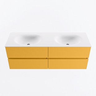 MONDIAZ VICA 140cm badmeubel onderkast Ocher 4 lades. Wastafel MOON dubbel 2 kraangaten, kleur Talc.