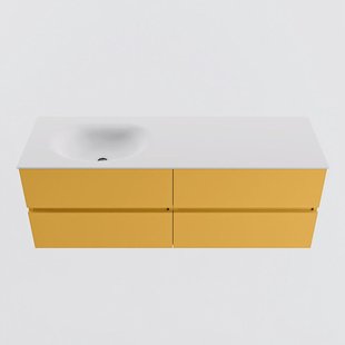 MONDIAZ VICA 140cm badmeubel onderkast Ocher 4 lades. Wastafel MOON links zonder kraangat, kleur Talc.
