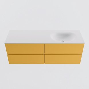 MONDIAZ VICA 140cm badmeubel onderkast Ocher 4 lades. Wastafel MOON rechts zonder kraangat, kleur Talc.