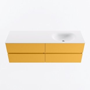 MONDIAZ VICA 150cm badmeubel onderkast Ocher 4 lades. Wastafel MOON rechts 1 kraangat, kleur Talc.