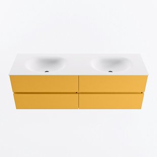 MONDIAZ VICA 150cm badmeubel onderkast Ocher 4 lades. Wastafel MOON dubbel 2 kraangaten, kleur Talc.