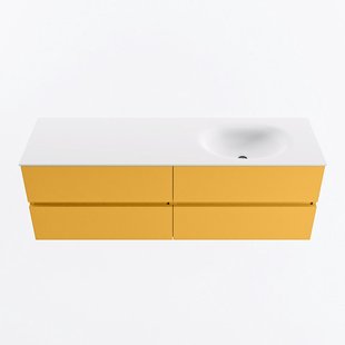 MONDIAZ VICA 150cm badmeubel onderkast Ocher 4 lades. Wastafel MOON rechts zonder kraangat, kleur Talc.