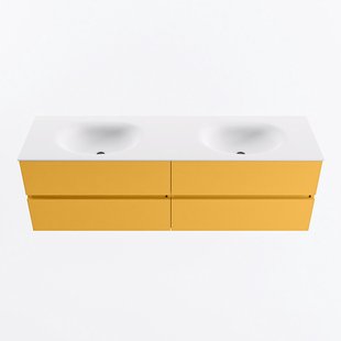 MONDIAZ VICA 160cm badmeubel onderkast Ocher 4 lades. Wastafel MOON dubbel 2 kraangaten, kleur Talc.