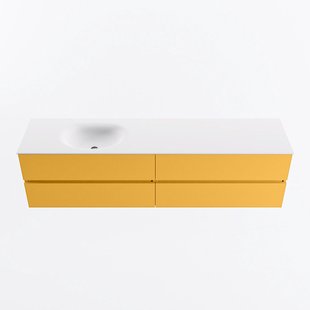 MONDIAZ VICA 190cm badmeubel onderkast Ocher 4 lades. Wastafel MOON links zonder kraangat, kleur Talc.