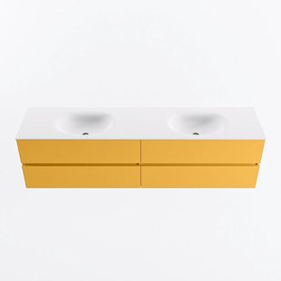 MONDIAZ VICA 190cm badmeubel onderkast Ocher 4 lades. Wastafel MOON dubbel zonder kraangat, kleur Talc.