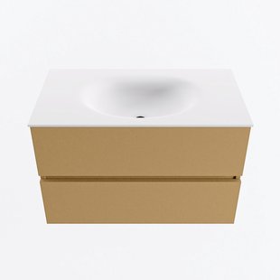 MONDIAZ VICA 80cm badmeubel onderkast Oro 2 lades. Wastafel MOON midden zonder kraangat, kleur Talc.
