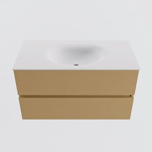 MONDIAZ VICA 90cm badmeubel onderkast Oro 2 lades. Wastafel MOON midden zonder kraangat, kleur Talc.