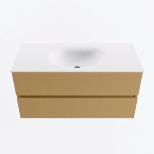 MONDIAZ VICA 100cm badmeubel onderkast Oro 2 lades. Wastafel MOON midden zonder kraangat, kleur Talc.