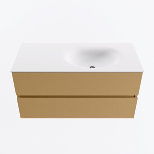 MONDIAZ VICA 100cm badmeubel onderkast Oro 2 lades. Wastafel MOON rechts zonder kraangat, kleur Talc.