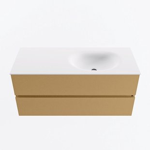 MONDIAZ VICA 110cm badmeubel onderkast Oro 2 lades. Wastafel MOON rechts zonder kraangat, kleur Talc.