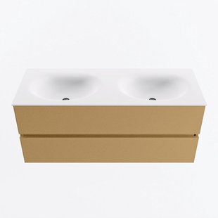 MONDIAZ VICA 120cm badmeubel onderkast Oro 2 lades. Wastafel MOON dubbel zonder kraangat, kleur Talc.