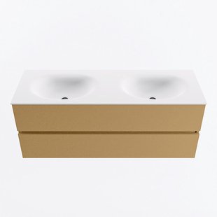 MONDIAZ VICA 130cm badmeubel onderkast Oro 2 lades. Wastafel MOON dubbel 2 kraangaten, kleur Talc.