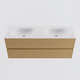 MONDIAZ VICA 130cm badmeubel onderkast Oro 2 lades. Wastafel MOON dubbel zonder kraangat, kleur Talc.