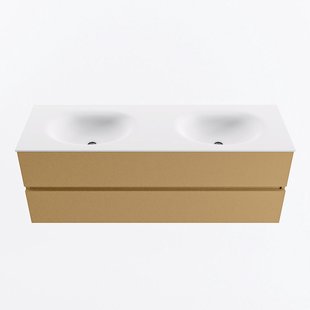 MONDIAZ VICA 140cm badmeubel onderkast Oro 2 lades. Wastafel MOON dubbel 2 kraangaten, kleur Talc.