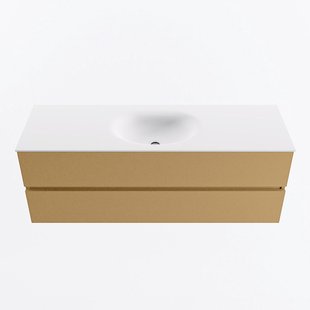 MONDIAZ VICA 140cm badmeubel onderkast Oro 2 lades. Wastafel MOON midden zonder kraangat, kleur Talc.