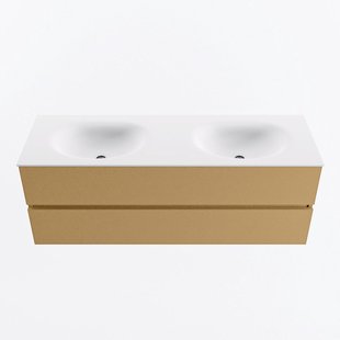 MONDIAZ VICA 140cm badmeubel onderkast Oro 2 lades. Wastafel MOON dubbel zonder kraangat, kleur Talc.