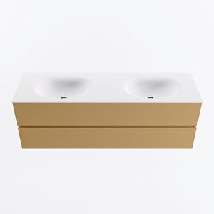 MONDIAZ VICA 150cm badmeubel onderkast Oro 2 lades. Wastafel MOON dubbel zonder kraangat, kleur Talc.