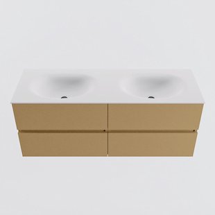 MONDIAZ VICA 130cm badmeubel onderkast Oro 4 lades. Wastafel MOON dubbel 2 kraangaten, kleur Talc.