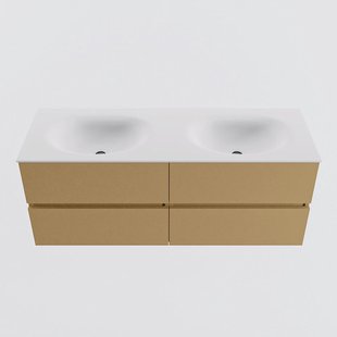 MONDIAZ VICA 130cm badmeubel onderkast Oro 4 lades. Wastafel MOON dubbel zonder kraangat, kleur Talc.