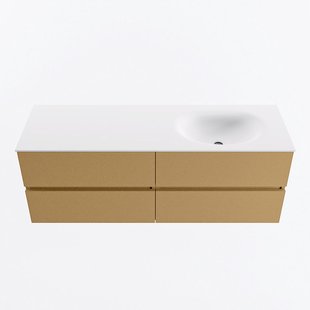 MONDIAZ VICA 140cm badmeubel onderkast Oro 4 lades. Wastafel MOON rechts 1 kraangat, kleur Talc.