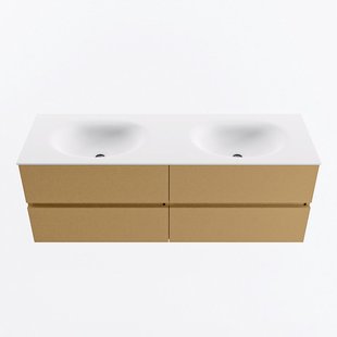 MONDIAZ VICA 140cm badmeubel onderkast Oro 4 lades. Wastafel MOON dubbel 2 kraangaten, kleur Talc.