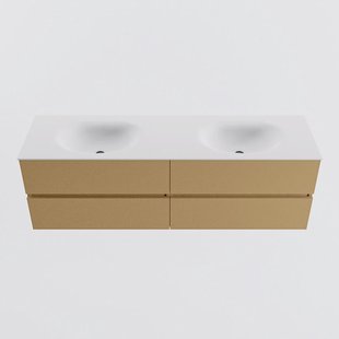 MONDIAZ VICA 160cm badmeubel onderkast Oro 4 lades. Wastafel MOON dubbel zonder kraangat, kleur Talc.