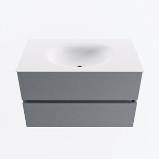 MONDIAZ VICA 80cm badmeubel onderkast Plata 2 lades. Wastafel MOON midden zonder kraangat, kleur Talc.