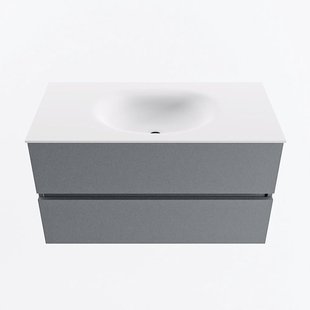 MONDIAZ VICA 90cm badmeubel onderkast Plata 2 lades. Wastafel MOON midden zonder kraangat, kleur Talc.