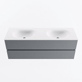 MONDIAZ VICA 140cm badmeubel onderkast Plata 2 lades. Wastafel MOON dubbel zonder kraangat, kleur Talc.