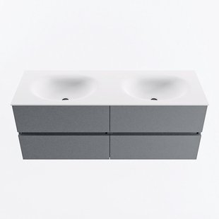 MONDIAZ VICA 130cm badmeubel onderkast Plata 4 lades. Wastafel MOON dubbel zonder kraangat, kleur Talc.