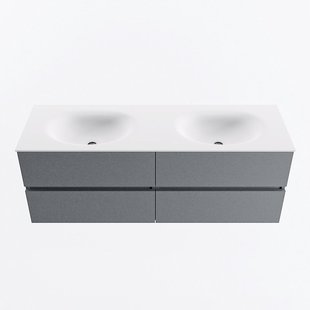 MONDIAZ VICA 140cm badmeubel onderkast Plata 4 lades. Wastafel MOON dubbel 2 kraangaten, kleur Talc.