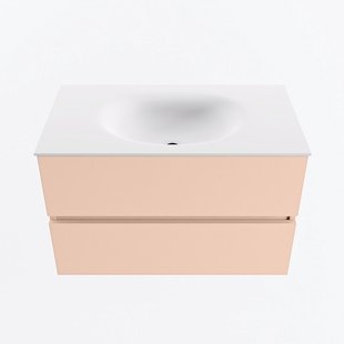 MONDIAZ VICA 80cm badmeubel onderkast Rosee 2 lades. Wastafel MOON midden 1 kraangat, kleur Talc.