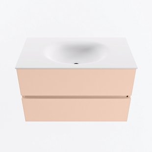 MONDIAZ VICA 80cm badmeubel onderkast Rosee 2 lades. Wastafel MOON midden zonder kraangat, kleur Talc.